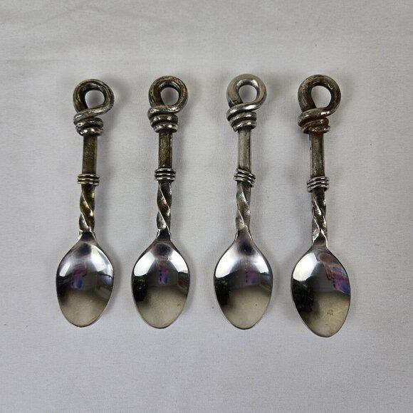 Set of 4 Stainless Steel Small Size Spoons Appetizers Desserts Condiments - Picture 1 of 6